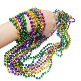 12 Pack Mardi Gras Bead Necklace Bulk 33 inch Multi Colors Carnival Necklaces for Mardi Gras Party Favors St. Patrick's Day Costume Jewelry Necklace Assorted Metallic Colors in Gold Green Purple