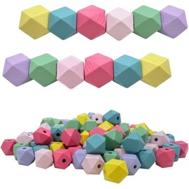 120Pcs Geometric Wood Beads, BetterJonny 15mm Natural Color Smooth Loose Beads Craft Wooden Spacer Beads for Jewelry Making Farmhouse Decor