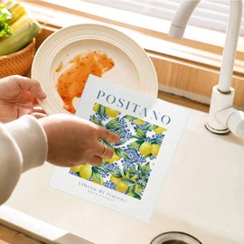 LARTSFRO Swedish Dishcloths for Kitchen, Papaya Reusable Paper Towels Washable, Vintage Floral Summer Lemon Swedish DishCloths for Friut, 4 Pcs Dish Towels for Kitchen, No Odor Cleaning Cloths