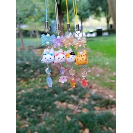 Gracayfr Cat Phone Charm Cute Beaded Phone Charm Accessories Bow Kawaii Y2K Kpop Trendy Cell Phone Charm Bag Keychain For Women Teen Pink