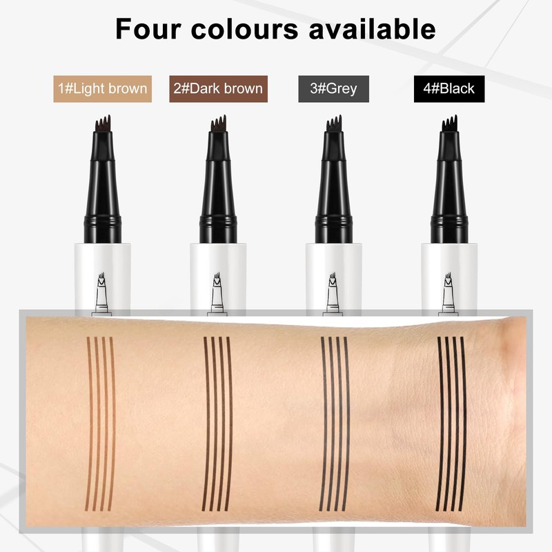 Boobeen Waterproof Liquid Eyeprow Pen, 4 Micro Fork Tips for