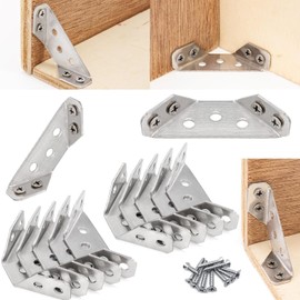 SHZLZY 20 Conectores de Esquinas Universales, Conectores de Esquina de Acero Inoxidable, Soporte triangular con Tornillo para Muebles, Refuerzo para Resistencia, para Armarios y Sillas
