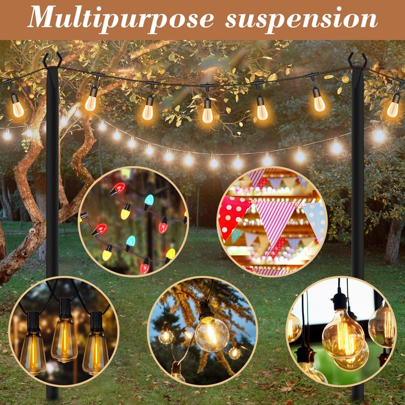 7 Pack String Light Poles,Metal Poles for Hanging Outdoor Light