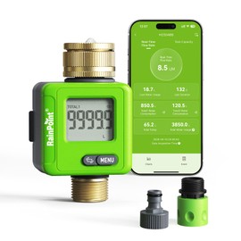 RAINPOINT Misuratore di Portata Acqua Bluetooth Smart, Contatore d'Acqua con Connettori in Ottone, Monitor Serbatoio Camper, Monitoraggio Consumo Preciso ±5% per Giardino e Campeggio