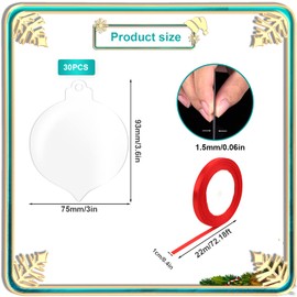 30cps Clear Acrylic Christmas Ornaments, 3inch Acrylic Blanks Ornaments with Red Ribbon Blank Ornaments for Crafting Christmas Holiday Decorations (Lantern Style)