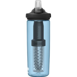 CamelBak eddy+ Water Filter Water Bottle by LifeStraw Integrated 2-Stage Filter Straw - For Hiking, Backpacking, Travel, and Emergency Preparedness - 20oz Tritan Renew, True Blue