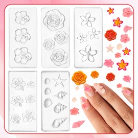 Silicone Nail Art Molds, 5 Pcs Flower Nail Charms Molds Cherry Blossom Plumeria Petunia Ocean Rose 3D Gel Nails Art Mold Clear Modeling Templates for Nails Design Resin Mold Manicure Flowers Carving