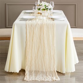Reyke 1 Pack Beige Cheesecloth Table Runner for Party 10Ft Beige Gauze Table Runner 35x120 Inch Boho Rustic Cheese Cloth Long Table Runners Romantic Wedding Decor for Baby Bridal Shower Birthday
