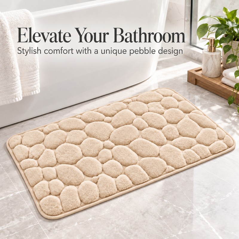 3D Cobblestone Embossed Bathroom Mat Quick Dry Absorbent Floor Rug