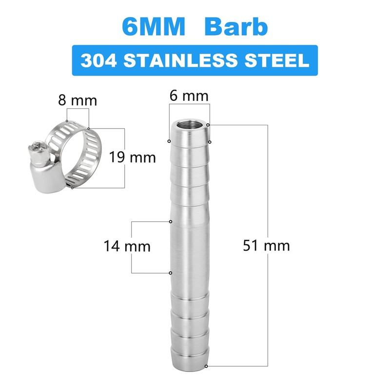 ERGAOBOY 5 Pieces 6mm Stainless Steel Straight Hose Nozzle, 2