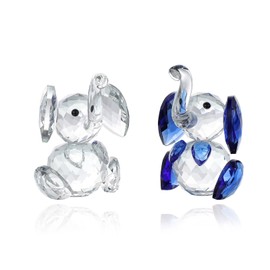 Crystal Couple Elephant Figurine Faceted Glass Elephant Statue Valentine's Day Gift for Her Cute Animal Collectible Ornament Home Decor (Clear and Blue)