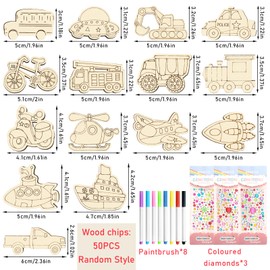 TOPJOWGA Automotive Wood Craft Set, 61 Pieces Craft Set Car for Children, Wooden Craft Sets for Children, Wood for Crafts, Creative Art Craft Supplies, Automotive for Painting for DIY Painting