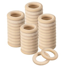 QUARKZMAN Pack of 50 30 mm (1.2 inches) Natural Wood Rings 6 mm Thick Smooth Unfinished Wooden Circles for Handmade Knitting Macrame Pendant