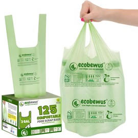 ECOBEWUS 3 Gallon 100% Compostable Bags (125 Bags) Small Disposable Compost Trash Bags Food Scrap Garbage Bags US BPI Certified TUV OK Compost Home Certified Meeting ASTM D6400 (125 ct.)