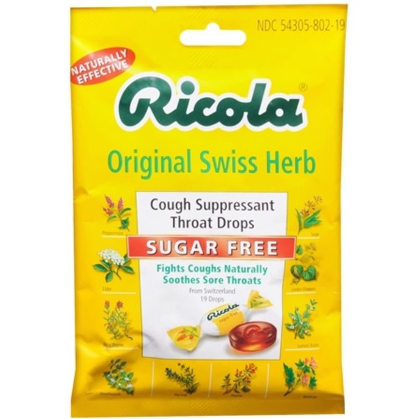 Ricola Sugar Free Swiss Herb Herbal Cough Suppressant Throat Drops, 19ct Bag (Pack of 3)