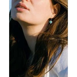 Vesitim Created White/Blue/Pink/Green Opal Dangle Drop Earrings Women Sterling Silver Opal Jewelry CZ Heart Shaped Birthstone Leverback Earring, Sterling Silver, Created Opal