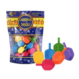 Zion Judaica Medium Plastic Hanukkah Dreidels with English Transliteration - Ziplock Bag (30 Pack)