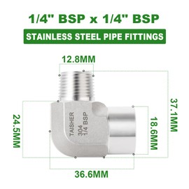 TAISHER 2 Pcs 304 Stainless Steel 90 Degree Barstock Street Elbow, 1/4 Inch BSP Male Pipe to 1/4 Inch BSP Female 304 Stainless Pipe Fitting