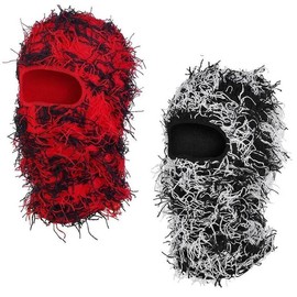 Distressed Balaclava Ski Mask, Shiesty Yeat Airsoft Custom Camo Knitted Face Mask for Men/Women - Color: Black&white