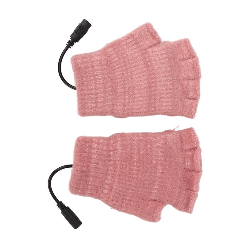 USB Heated Gloves Mitten Men Women Winter Knitted Fingerless Hand