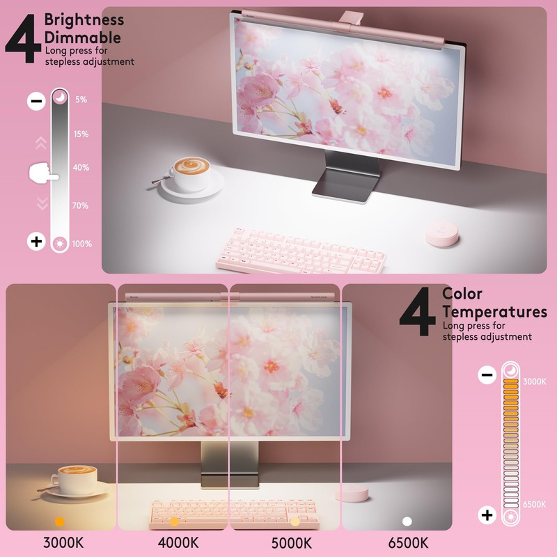 Quntis 20" Pink RGB Monitor Light Bar, 15 Gaming Backlight