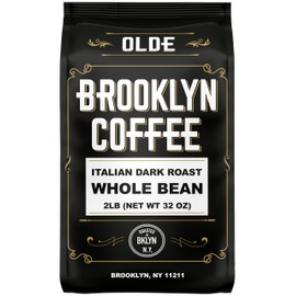 BROOKLYN COFFEE Whole Bean, Italian Dark Roast (2lb) Extra Strong, Delicious Taste, Heavenly Aroma - Fresh Bulk Coffee Beans Roasted Weekly in NYC