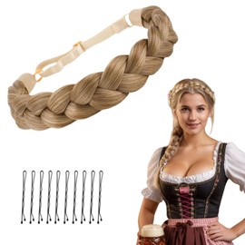 LunarCharm Women's 3 Strand Hair Band with Bobby Pin, Adjustable Braided Headband, Hairpiece for Wedding, Bavaria, Oktoberfest, Brown