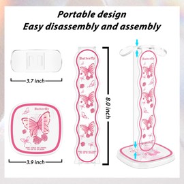 CamyCosy Headphone Stand Gaming Headset Holder for Desk,Pink Butterfly Pattern Clear Cellphone Stand Earphone Stand Desk Accessories for All Headphones Size