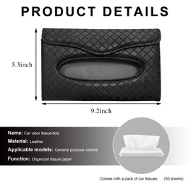 NYTKL Car Tissue Holder, PU Leather Sun Visor Hanging Paper Napkin Dispenser with Tissue Refill, Backseat Mask Towel Case Visor Organizer with Magnetic Closure, Car Accessories (Black)