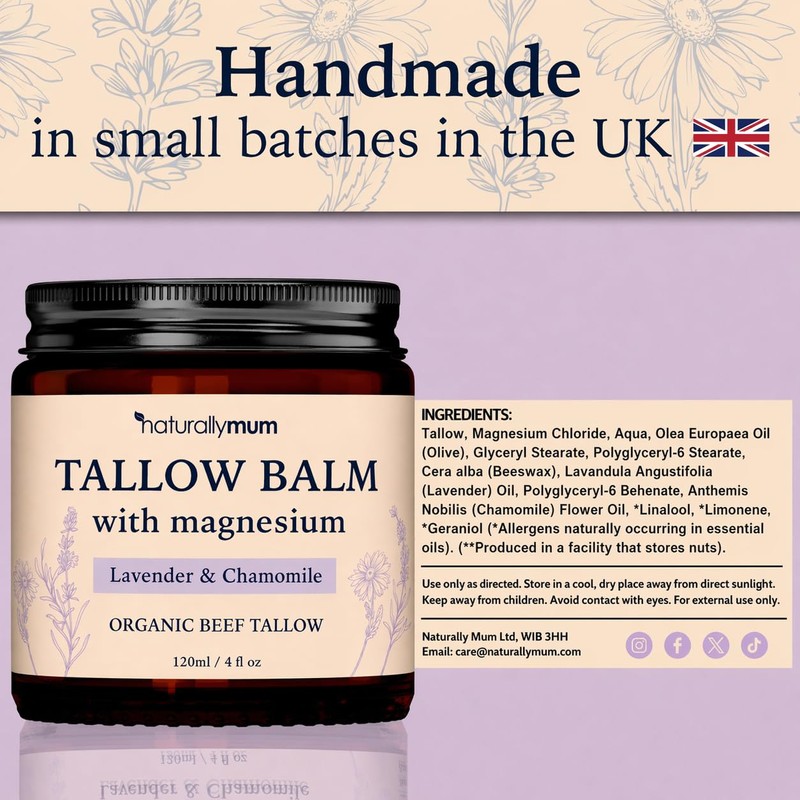 NaturallyMum Magnesium Tallow Balm | Lavender & Chamomile | Organic