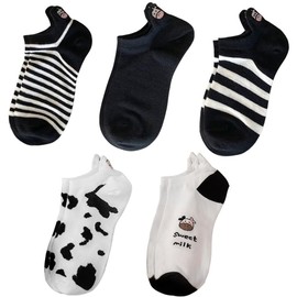 Rumnoke Women Ankle Socks 5 Pairs Trainer Socks Casual Cotton Low Cut Socks Colourful Breathable Athletic Socks Cow