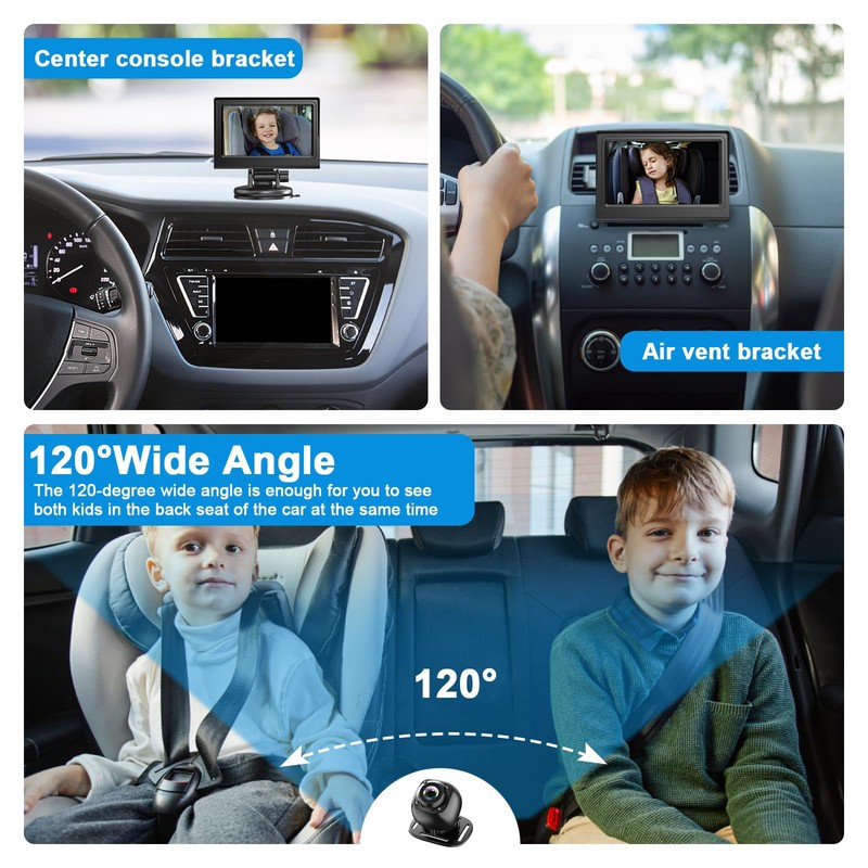 USB Baby Car Camera Plug-Play，4.3" HD Night Vision Function Car