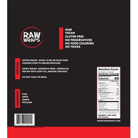 Raw Wraps, Gluten Free, Paleo, and Keto Friendly, Shelf Stable, 5 Wraps per Pack , Vegan, Non-GMO, No Added Salt or Sugar, Yeast Free, Low Carb Tortilla Wraps, Kale Flavor