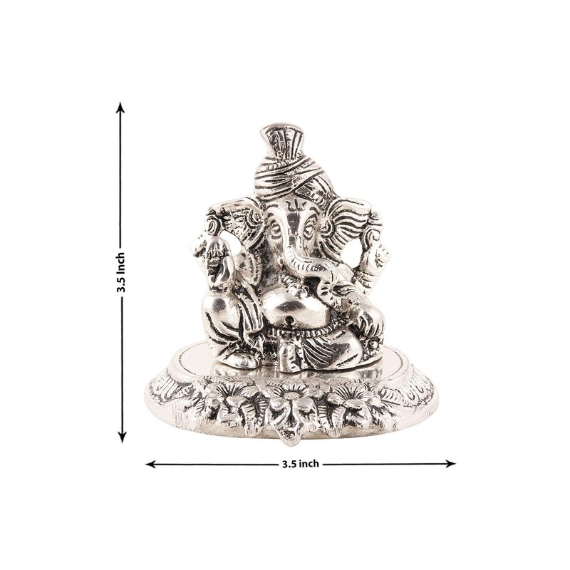 Lavanaya Silver Aluminium Lord Ganesha Idol, 9 X9 X9 cm,
