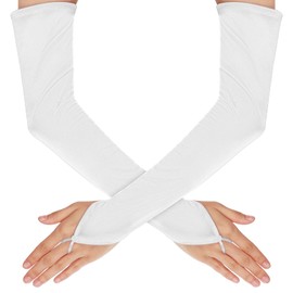 Yolev Women's Fingerless Gloves Long Satin Gloves 1920s Vintage Opera Gloves for Women Girls Wedding Prom Tea Party Clothing Accessories, White