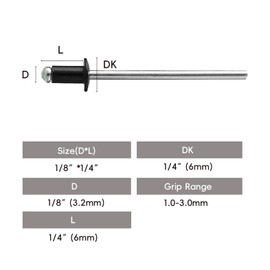 votuyet 120Pcs black 1/8" x 1/4" inch Aluminum Blind Rivets,which can be used for fastening metal, wood, plastic, and composite materials.