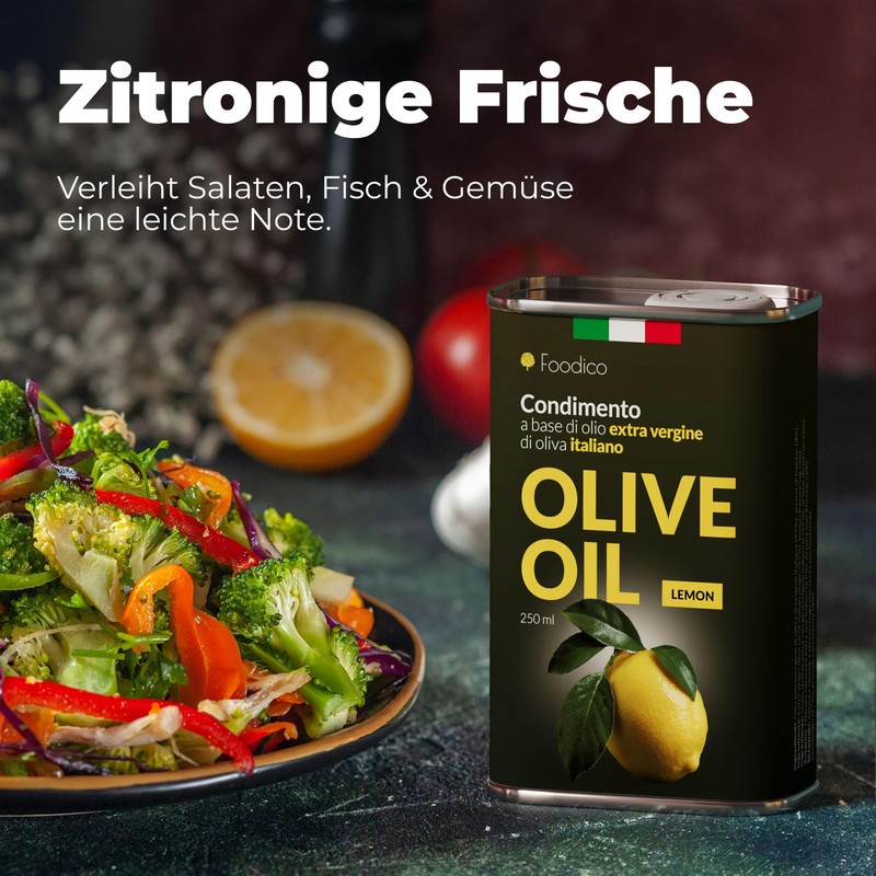 Foodico Olivenöl mit Zitrone – Extra Natives Olivenöl kaltgepresst, aromatisiert