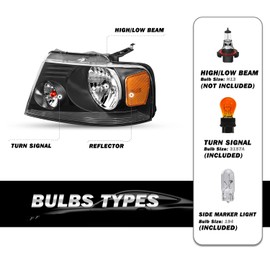 SOCKIR Headlight Assembly Compatible with 2004-2008 Ford F150 / 2006-2008 Lincoln Mark LT Passenger and Driver Side (Black Housing with Amber Reflector)