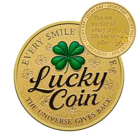Four-Leaf Clover Lucky Coin - Lucky Charm Gift for Lottery Ticket Scratching - Ideal Present for Women, Men, and Kids (微笑的幸运)