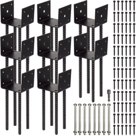 LADECH Fence Post Holder Ground Spike Use for Concrete Deck - Post Anchor Metal Black Powder Coated 4 Inches x 4 Inches (Inner Dia 3.5x3.5) 8 Pack