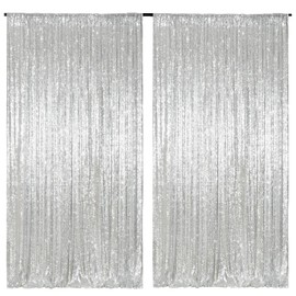 Poise3EHome Silver Sequin Backdrop Curtain, 2 PCS 5FT x 10FT Sequin Panels for Backdrop,Sequence Wedding Party Background Drapes