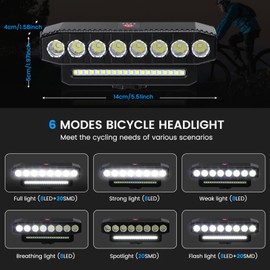 Aceshop Bike Lights Front and Back, 6 Light Modes 8 LEDs 1400 Lumens Bike lights Waterproof Bicycle Front Lights Night Bike Riding Front Light Road Bike Headlight for Mountain Off-Road Cycling