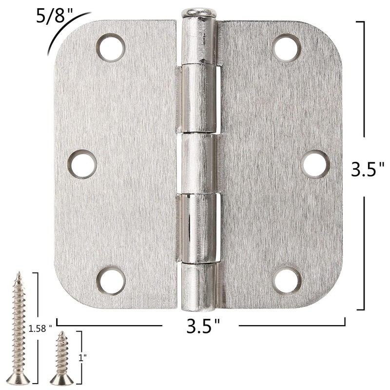 30 Pack Rounded Satin Door Hinges Brushed Nickel 3.5 Inch