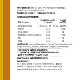 INNER  F-BRN  Frambuesa, L-Carnitina, Té Verde, Vinagre de Manzana, Café Verde  Termogénico Natural  Para 30 días                                     