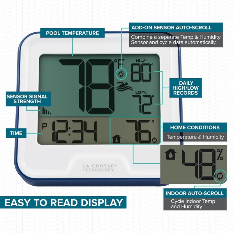 La Crosse Technology 331-09667-INT Wireless Pool Thermometer with Indoor LCD
