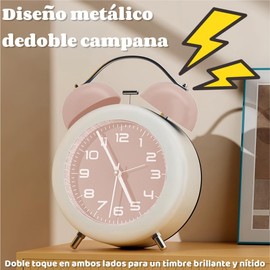 Reloj Despertador Análogo de Doble Campana, Reloj Pequeño Silencioso de 4.5 Pulgadas, Reloj de Alarma con Luz Nocturna, Funciona con Pilas, para Oficina, Recámara, Mesita de Noche, Computadora (rosa)