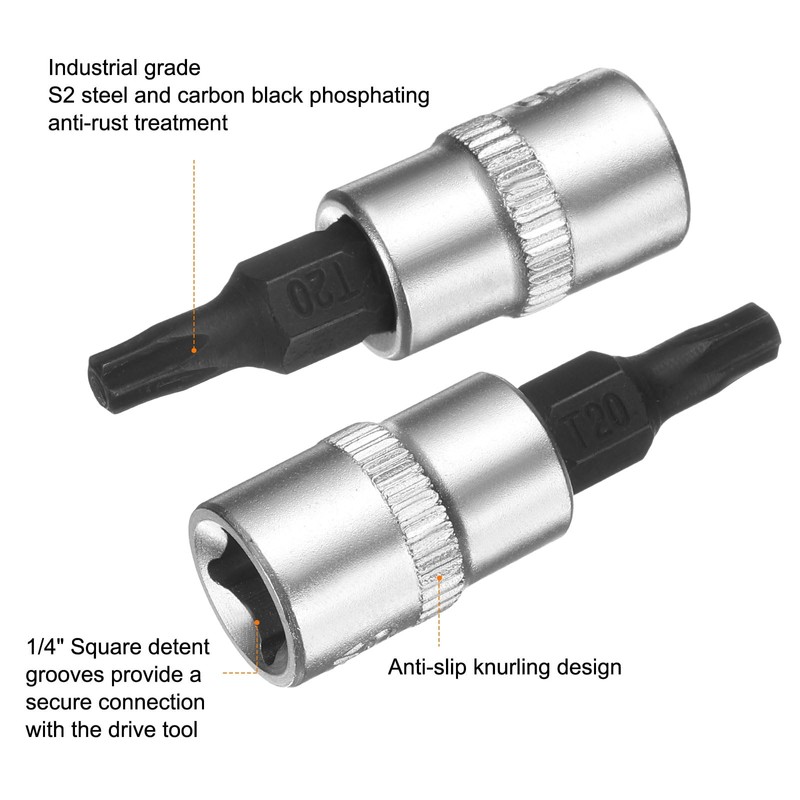 sourcing map 3pcs T20 Torx Bit Socket 1/4" Square Drive