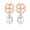 TIFLA Women's Earrings, Pearl, Dangling, 925 Silver, Four Leaf Clover,