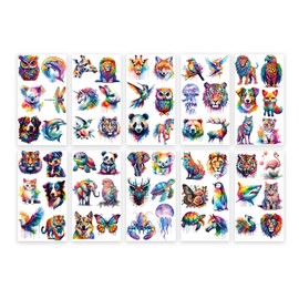 60 Pieces Watercolour Animal Temporary Tattoos, Cute Body Stickers for Kids, Perfect for Parties and Gifts, Includes Arm and Shoulder Designs