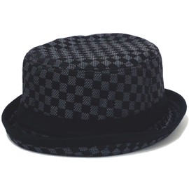 Happy Hat, Plaid Pork Pie Hat, 23.6 inches (60 cm), 22.4 inches (57 cm), Casual, gray